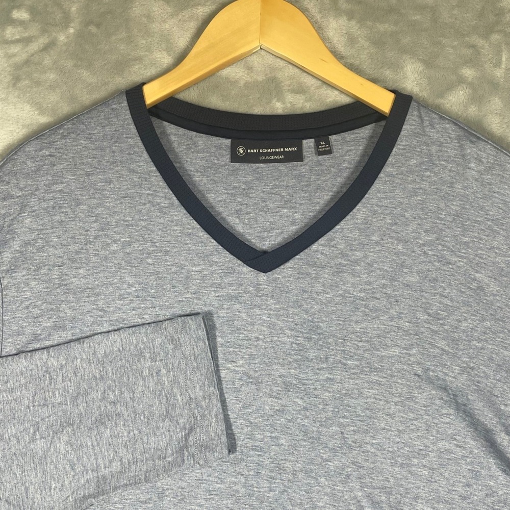 Hart Schaffner Marx Mens XL Loungewear V-Neck Long Sleeve Cotton Shirt Blue NEW